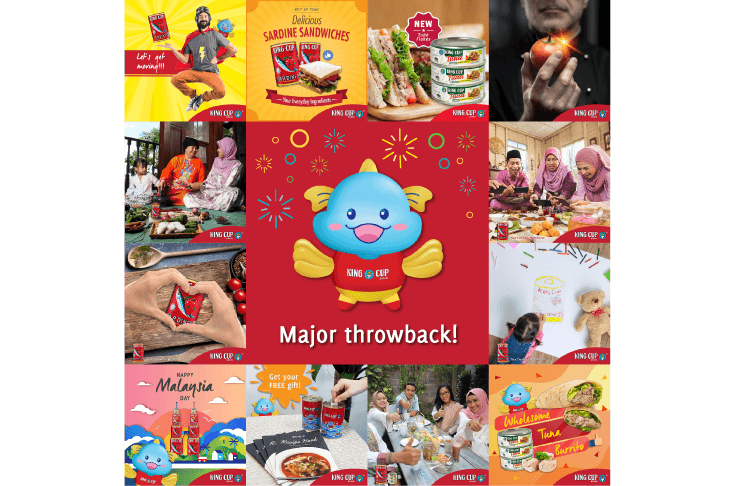 Various King Cup Sardines’ campaign portrayed with a variety of themes and a fish mascot is in the middle of the image with ‘Major throwback’ written below it