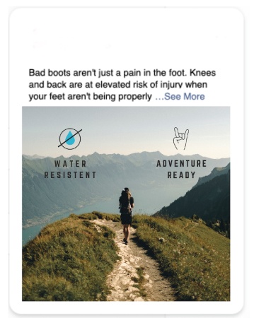 A man carrying a backpack is walking on a path on top of a hill with a grand view of mountains. Water Resistant & Adventure Ready are written on the image