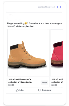 Instagram carousel ad showing khaki coloured and light-red coloured boots